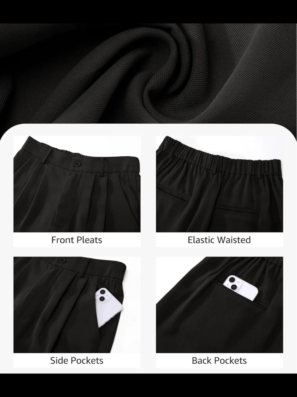 Summer Black Bermuda Shorts with Elastic Waistband - Picture 5 of 12